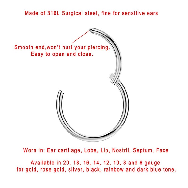 FANSING 16g Cartilage Earring Hoop 16 Gauge Septum Rings 8mm Lip Rings Septum Hoop Seamless Surgical Steel Piercing Jewelry for Helix Rook Daith - Image 2